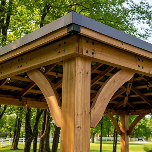 Backyard Discovery Barrington 14 ft. x 12 ft. Hip Roof Cedar Wood Gazebo Pavilion, Shade, Rain, Hard Top Steel Metal Roof, All Weather Protected, Wind Resistant up to 100 mph, Holds up to 106 - WoodArtSupply