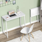 WOHOMO Folding Desk, 31.5" Small Desk for Small Spaces, Easy Assemble Foldable Computer Desk for Laptop, Mini Portable Working Table Narrow Wooden Writing Workstation for Home Office, White WOHOMO