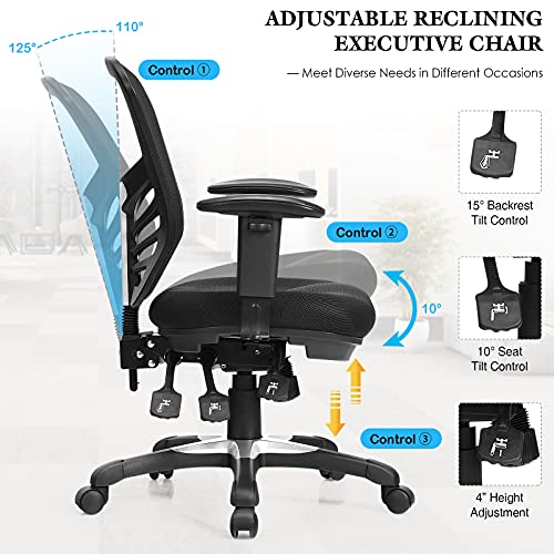COSTWAY Ergonomic Mesh Office Chair, Mid Back Task Chair with Height Adjustable Armrests, Lumbar Support and Rocking Backrest, Breathable Swivel Computer Desk Chair for Home Office (Black) COSTWAY
