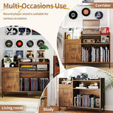 FLIXELIO Record Player Stand with Vinyl Storage and Drawers, 500+ Vinyl Record Storage Cabinets with Metal Legs Turntable Stand Mid Century Modern Record Player Table for Living Room FLIXELIO