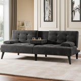 Meilocar 64" Futon Sofa Bed, 64" Convertible Loveseat with 2 Cup Holders, Small Couch with 3 Adjustable Angles & Removable Armrest, Modern Sleeper Sofa for Apartment,5.3 FT, Black Meilocar