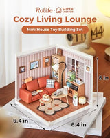 Rolife DIY Miniature Plastic House Building Set Toys Playset with LED Suitable for Mini Figures Construction Toys Diorama Kit Gifts for Adults (Cozy Living Lounge)