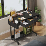 Rolling Standing Desk Adjustable Height with Drawers, 40 Inch Mobile Stand Up Portable Teacher Desks on Wheels for Classroom, Couch Sofa Side Laptop Table with Storage for Bedroom Home Office, Black WINAZ