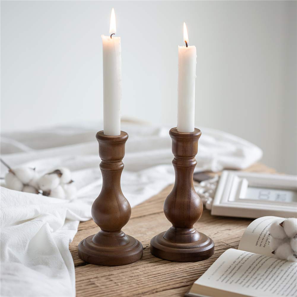 Sziqiqi Wood Candle Holders for Candlesticks - Set of 2 Wooden Taper Candle Holder for Home Dinner Table Fireplace Mantel Entryway Decoration Wedding Centerpiece 6.7inch Sziqiqi