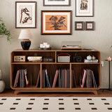 Boweniog Record Player Stand with Vinyl Storage Cabinet with Charging Station & USB Ports, Turntable Stand Table Holds Up to 350 Albums, Curved Vinyl Record Cabinet for Living Room (Walnut, 55-inch) Boweniog