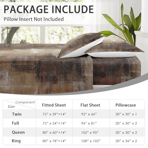 WeCozy King Size Bed Sheet Sets with Pillowcases, Brown Grey Painting 4 Pcs Soft Microfiber Bedding for Kids and Adults, Beige Contemporary Flat, Fitted Sheet for Bedroom Bed Decor WeCozy