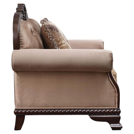 Acme Chateau De Ville Fabric Tufted Sofa with 5 Pillows in Espresso Acme