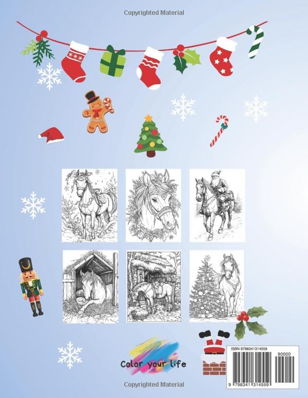 Christmas horses coloring book: For ages 4-10 (Italian Edition) WoodArtSupply