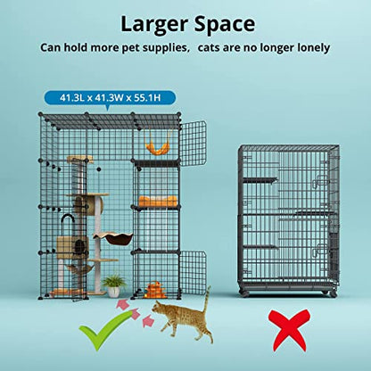 Eiiel Large Cat Cage, Cat Enclosures Indoor with Balcony, DIY Cat Playpen Detachable Metal Wire Kennels Crate 3x3x4 Large Exercise Place Ideal for 1-3 Cat - WoodArtSupply