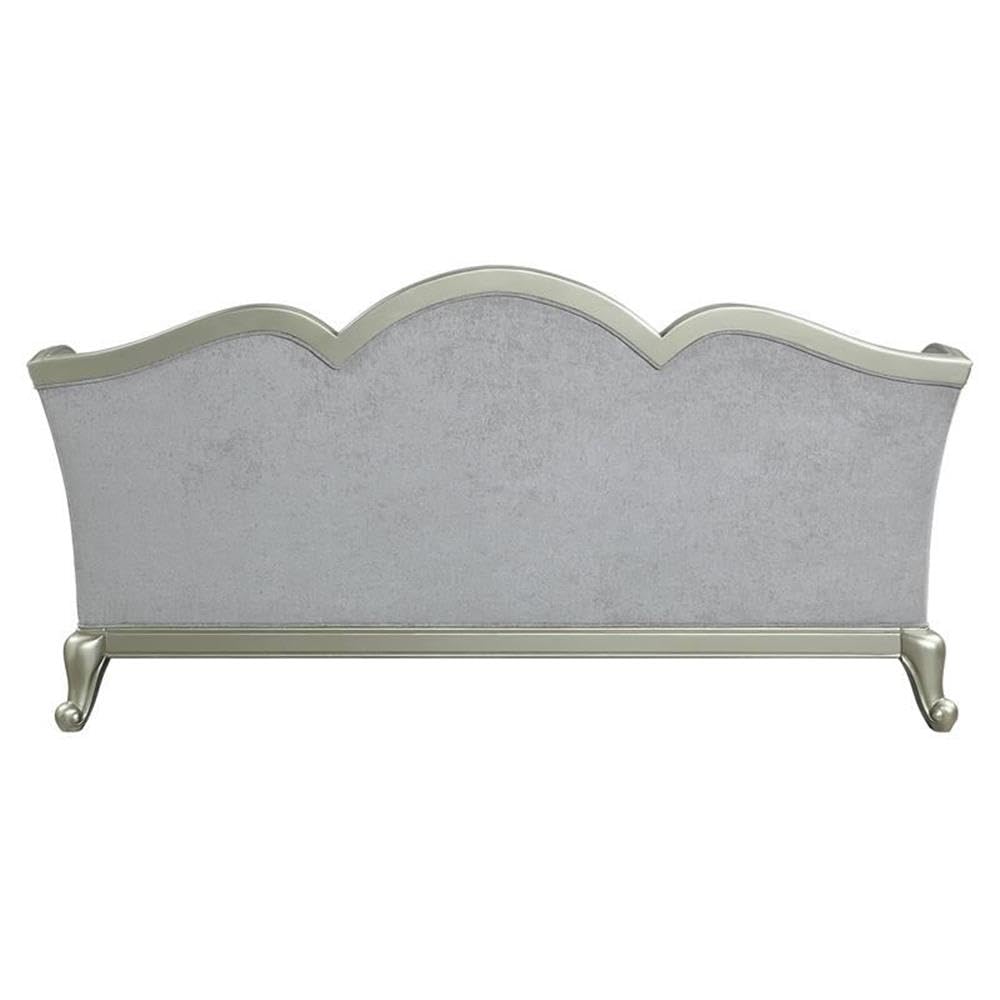 Acme Qunsia Sofa with 5 Pillows in Light Gray Fabric and Champagne Acme