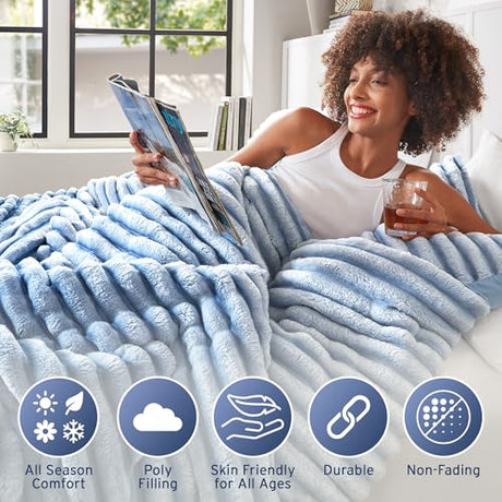Intelligent Design Queen Comforter Set, Plush Bedding, Microfiber Reverse, 3 Piece, Lightweight, Super Soft Ribbed Velvet Comforter 2 Shams, All Season Fluffy Bed Set, Avril, Full/Queen Blue Ombre Intelligent Design