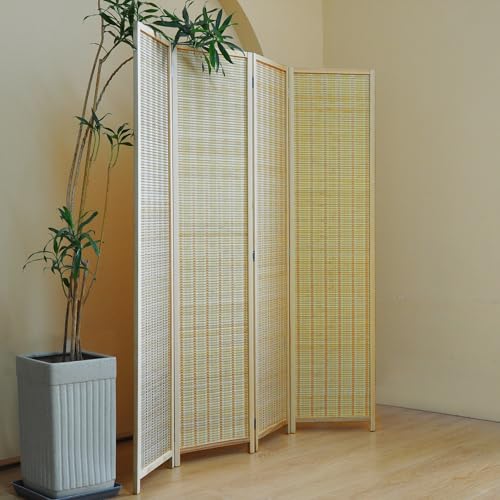 Furnnylane 4 Panel Bamboo Room Divider and Folding Panel Screen,Bamboo Panel Divider for Room Separation,Beige,67" H x 61.4" W Furnnylane