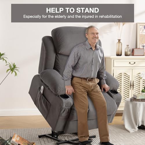BOSMILLER Power Lift Recliner Chair for Elderly with Vibration Massage and Lumbar Heating Electric Oversized Single Sofa with Cup Holder and USB Charge Port for Living Room
