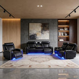 Saxum Tegmen 3 Pieces Power Reclining Sofa Set, Leather Recliner Couch Sets for Living Room Furniture, Sectional Sofa with LED Lights for Home Theater/Living Room/Office (Black, 3PCS Set)