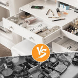 Vabches Vanity with Mirror and Lights, Makeup Vanity Table with Charging Station, Cute Vanity Set with Comfortable Bench, Big Vanity with 3 Storage Compartments, 39.8inch, White Vabches