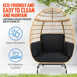 Jovial Wicker Rattan Egg Chair,Indoor Outdoor Black Sofa Chair for Patio Backyard and Living Room with 4 Cushions and Powder Coated Steel Frame,Woven Texture Contemporary Ribbed Back Design SereneLife