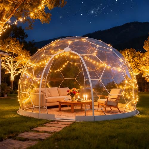 Garden Dome Tent, 12 x 7.2 ft Outdoor Clear Tent House for 4-7 Person, Waterproof PVC Bubble Dome House for Backyard Party Camping WUHUWOO