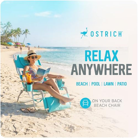 Ostrich the Deluxe 3N1 Lightweight Lawn Beach Reclining Lounge Chair with Footrest, Outdoor Furniture for Patio, Balcony, Backyard, or Porch, Aqua Ostrich