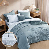 Monbix Full Size Comforter Set - 7 Pieces Dusty Blue Prewashed Bed in a Bag Full Bedding Sets with Comforters, All Seasons Ultra Soft Comforter Bed Set with Sheets,Pillowcases & Shams Monbix