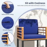 Tangkula 3 Piece Outdoor Dining Set, 2 Acacia Wood Armchairs with 43.5 Inch Dining Table, Heavy-Duty Metal Support, Cushioned Space-Saving Patio Furniture Set for Porch, Poolside Tangkula