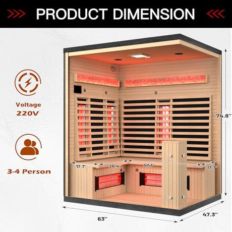 BNEHS Full Spectrum Infrared Sauna, 3-4 Person Home Sauna with 6 Heating Tubes&4 Carbon Plates,Indoor Dry Sauna with Himalayan Salt Panel and LCD Control Panel BNEHS