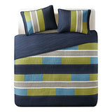 Comfort Spaces CS14-0861 2 Piece Quilt Coverlet Bedspread All Season Lightweight Hypoallergenic Pipeline Colorblock Kids Bedding Set, Twin/Twin XL, Pierre Navy/Blue Stripe Comfort Spaces