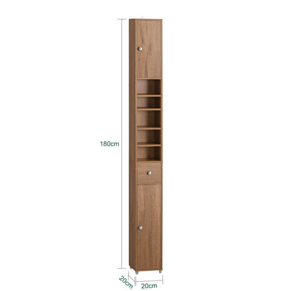 SoBuy Natural Bathroom Tall Cabinet with Drawer, Doors, and Adjustable Shelves - WoodArtSupply