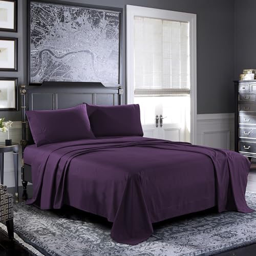 Pure Bedding Bed Sheets - Full Sheet Set [4-Piece, Purple] - Hotel Luxury 1800 Brushed Microfiber - Soft and Breathable - Deep Pocket Fitted Sheet, Flat Sheet, Pillow Cases Pure Bedding
