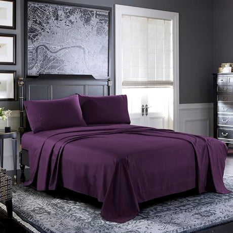 Pure Bedding Bed Sheets - Full Sheet Set [4-Piece, Purple] - Hotel Luxury 1800 Brushed Microfiber - Soft and Breathable - Deep Pocket Fitted Sheet, Flat Sheet, Pillow Cases Pure Bedding