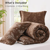 Love's cabin Chocolate Full Comforter Set - Full Size Comforter Set, 3 Pieces Cute Floral Bedding Sets for All Seasons,1 Soft Reversible Botanical Flowers Comforter and 2 Pillow Shams Love's cabin