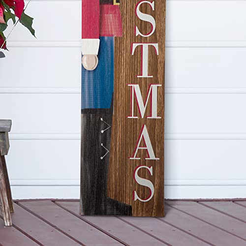 Glitzhome Wooden Welcome Sign for Front Door Porch Farmhouse Christmas Wall Hanging Nutcracker Sign Primitive Porch Sign for Christmas Festivals, 60”H - WoodArtSupply