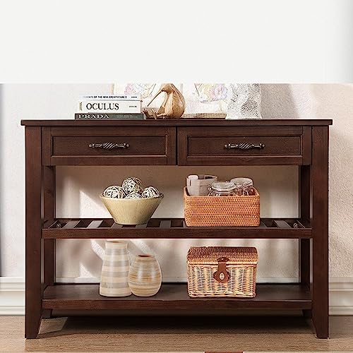 LKTART Solid Wood Console Table Sofa Tables with Drawers and Shelves Small Entryway Table for living room,Decorative,Foyer(42" Espresso) LKTART