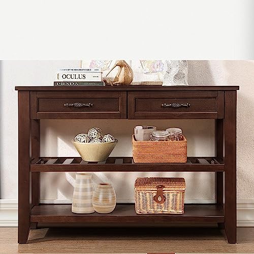 LKTART Solid Wood Console Table Sofa Tables with Drawers and Shelves Small Entryway Table for living room,Decorative,Foyer(42" Espresso) - WoodArtSupply