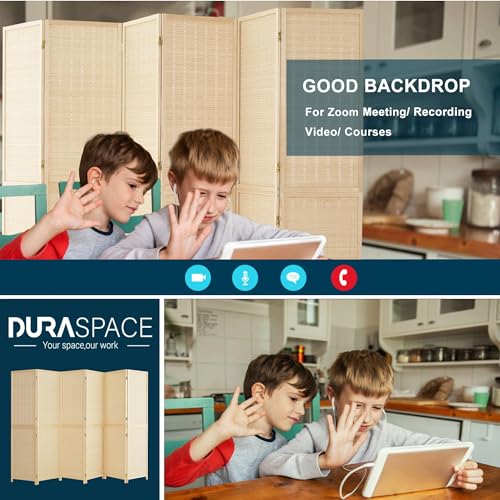 Duraspace 6 Panel Bamboo Room Divider, 5.6ft Tall Folding Privacy Screen for Room Separation and Portable Freestanding Wall Partition, Sturdy Double Hinge Folding Screen DURASPACE