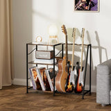 Hosfais Record Player Stand, 3 Tier Guitar Stand for Acoustic, Electric Guitar, Bass Stand, Vinyl Record Storage Up to 200 Albums, Brown Records Shelf for Living Room Bedroom (Rustic Brown) Hosfais