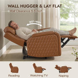 Watson & Whitely Genuine Leather Wall Hugger Power Recliner Chair with Power Headrest, Heating & Cooling, Electric Lay Flat Recliner with Cup Holders & Armrest Storage for Living Room, Saddle Brown