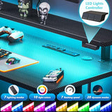 MOTPK Small Gaming Desk with LED Lights & Power Outlets, 31 Inch Computer Desk Gaming Table with Monitor Shelf, Gamer Desk with Carbon Fiber Texture, Kids Boys Desk Gift for Men MOTPK