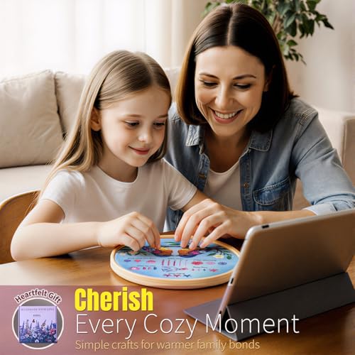 ETSPIL Beginner Embroidery Kit for Adults, 3-Pack Full-Color Stamped Animal Designs, Companionship Theme, Master 19 Stitches with 4K Step-by-Step Videos & Needle Minder, Easy Craft Gift for Teens