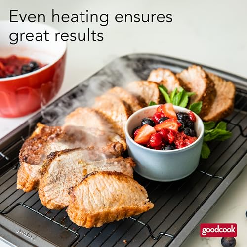 GoodCook 15” x 10.5” Nonstick Carbon Steel Baking Pan & Raised Wire Rack – Pizza Crisper, Crispy Bacon, Multipurpose Cooking Sheet Pan, Cooling Rack, Kitchen Cookware Set, Dishwasher Safe GoodCook