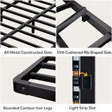 Decofy Full Size Floating Bed Frame with LED Lights and Charging Station, Modern Minimalist Design, No Spring Mattress Required, Easy to Assemble Decofy
