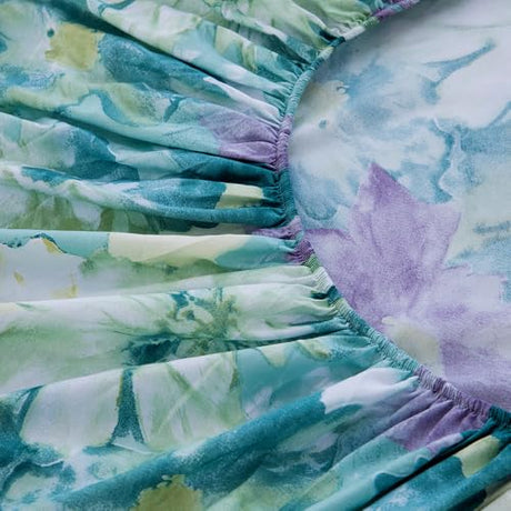 NATURETY Bedding Fitted Sheet with Deep Pocket,Oil Painting Style Printed Fabric Bed Sheets for Boys Girls Single Bed (Green Floral,Twin) NATURETY