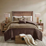 Madison Park Boone Cozy Comforter Set, Faux Suede, Deluxe Hotel Styling All Season Down Alternative Bedding Matching Shams, Decorative Pillow, Queen (90 in x 90 in), Rustic Brown 7 Piece Madison Park