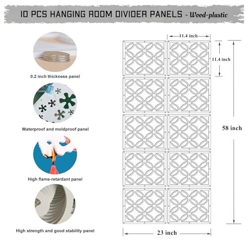 Hanging Room Divider - 10Pieces White Wood-Plastic Hanging Screen Panel DIY Wall Dividers Privacy Room Hotel Decoration (WH) LRZCGB
