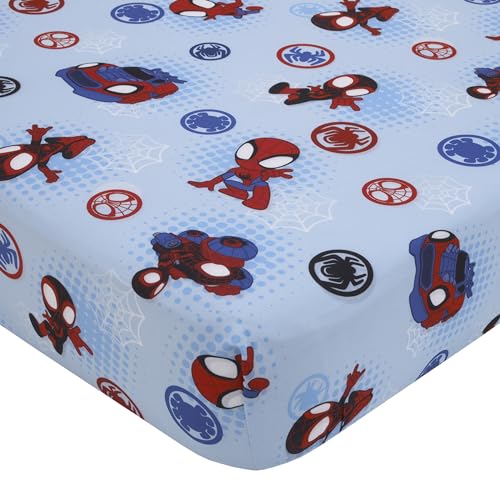 NoJo Marvel Spiderman Spidey and his Amazing Friends Spidey Time Red, Blue, and Grey 4 Piece Toddler Bed Set - Comforter, Fitted Bottom Sheet, Flat Top Sheet, and Reversible Pillowcase NoJo