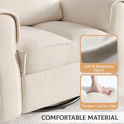 Maupvit Faux Shearling Recliner Chair - 360° Swivel Rocker with Adjustable Footrest and Backrest, Plush Upholstered Single Sofa for Small Spaces, for Living Room/Nursery/Home Theater (White)