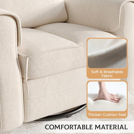 Maupvit Faux Shearling Recliner Chair - 360° Swivel Rocker with Adjustable Footrest and Backrest, Plush Upholstered Single Sofa for Small Spaces, for Living Room/Nursery/Home Theater (White) Maupvit