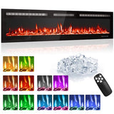 72 in Electric Fireplace, Recessed/Wall Mounted Linear Fireplace with WiFi & Remote Control, Multicolor Flame Effect, 750W/1500W Heating, Includes Log & Crystal Decor, Black Garvee