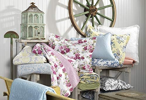Laura Ashley - King Quilt Set, Reversible Cotton Bedding with Matching Shams, Farmhouse Inspired Home Decor (Paisley Printed Patchwork Blue, King) Laura Ashley