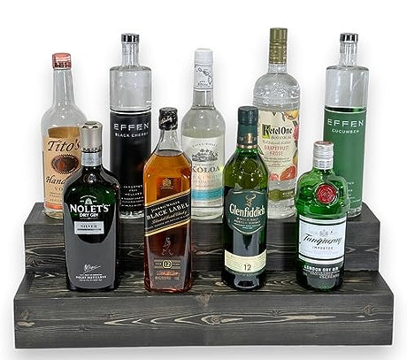Tiered Bottle Shelf | 2 Tier Liquor Bottle Display | Bar Organization | Display Shelf | Wine Shelf | Bar Display | Kitchen Counter Shelf (12, Black) RBD Home