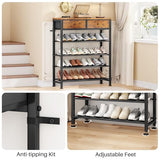 Kitstorack Shoe Rack, 5 Tier Shoe Organizer for 12-16 Pairs of Shoes, with 2 Drawers, 3 Fabric Shelves and Wooden Top, Shoe Rack for Closet Entryway, Rustic Brown Kitstorack